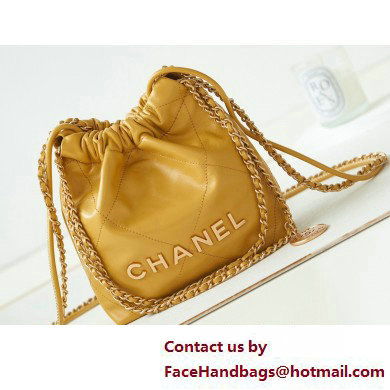 Chanel Shiny Calfskin  &  Gold-Tone Metal CHANEL 22 Mini Handbag AS3980 Yellow